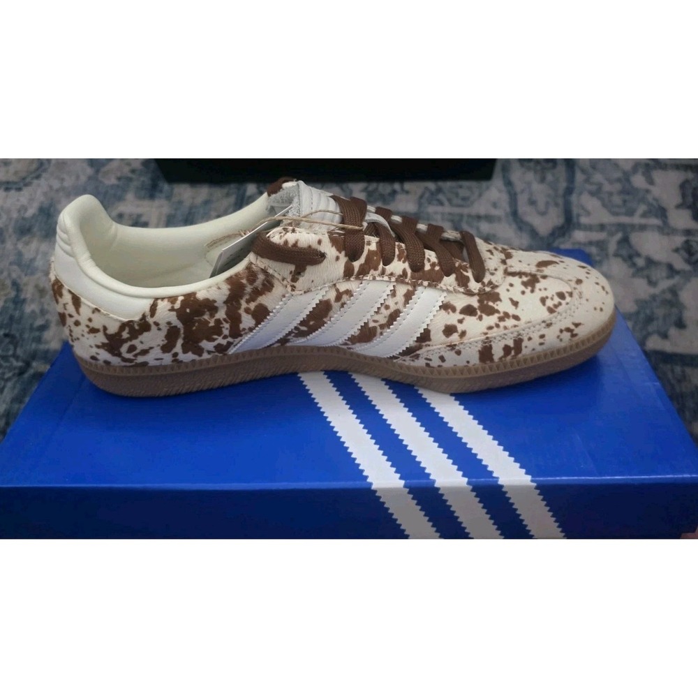 Adidas Samba LT Womens Cow Print Sneakers White Brown Gum Bottom JS3931 Size 9.5